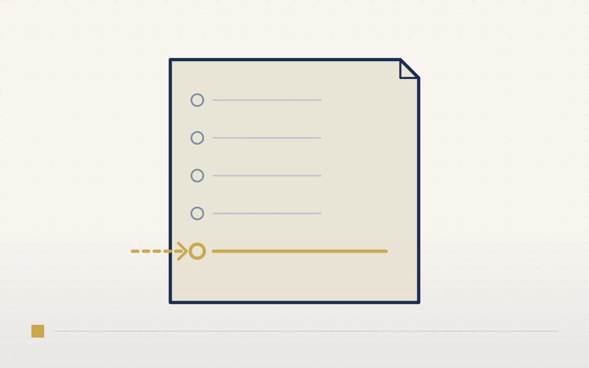 Illustration minimaliste : un ordre du jour dont les points sont numérotés, avec une ligne supplémentaire insérée en or entre deux résolutions