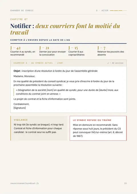 Page 13 du guide : le courrier au syndic actuel